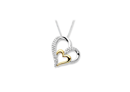 Two Tone Plated CZ Studded Heart Pendant